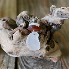 Load image into Gallery viewer, White and Brown Stacked Genuine Sea Glass Necklace