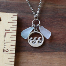 Load image into Gallery viewer, Ocean Wave Charm Necklace with White and Light Blue Sea Glass