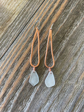 Load image into Gallery viewer, White Sea Glass and Copper Dangle Earrings
