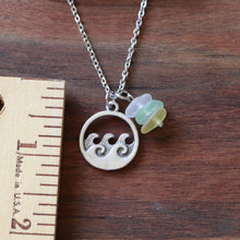 Load image into Gallery viewer, Ocean Wave Charm Necklace with Sea Glass Stack