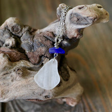 Load image into Gallery viewer, Rare Patterned Cobalt Blue Genuine Sea Glass Necklace