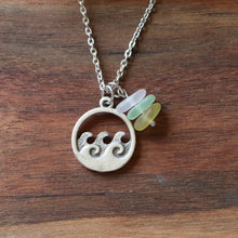 Load image into Gallery viewer, Ocean Wave Charm Necklace with Sea Glass Stack