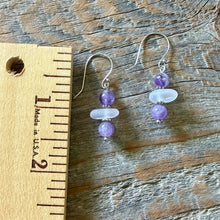 Load image into Gallery viewer, Lavender Sea Glass and Amethyst Stacked Earrings