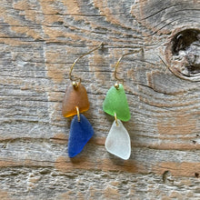 Load image into Gallery viewer, Cobalt Blue, White, Brown and Green Genuine Sea Glass Earrings