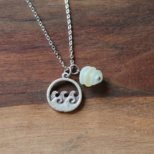 Load image into Gallery viewer, Ocean Wave Charm Necklace with Sea Glass Stack