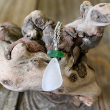 Load image into Gallery viewer, Emerald Green And White Genuine Sea Glass Pendant