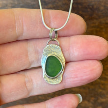 Load image into Gallery viewer, Green Sea Glass Textured Silver Pendant Necklace