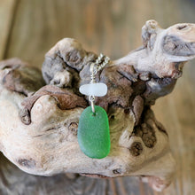 Load image into Gallery viewer, Forest Green And White Stacked Genuine Sea Glass Pendant