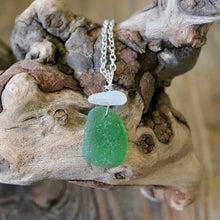 Load image into Gallery viewer, Forest Green And White Stacked Genuine Sea Glass Pendant
