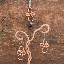Load image into Gallery viewer, Copper Scroll Jewelry Set – Earrings & Amethyst Necklace