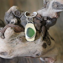 Load image into Gallery viewer, Green Sea Glass Textured Silver Pendant Necklace