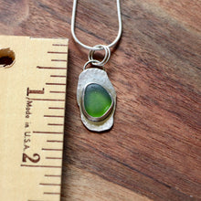 Load image into Gallery viewer, Green Sea Glass Textured Silver Pendant Necklace