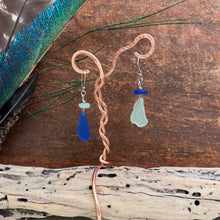 Load image into Gallery viewer, Cobalt Blue and Aqua Blue Genuine Sea Glass Earrings