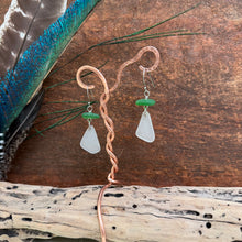 Load image into Gallery viewer, Green and White Genuine Sea Glass Earrings