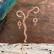 Load image into Gallery viewer, Hammered Copper Amethyst Drop Earrings