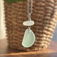 Load image into Gallery viewer, Pretty White and Aqua Genuine Sea Glass Pendant Necklace
