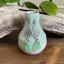 Load image into Gallery viewer, Gorgeous Long Dangle Sea Foam Green Genuine Sea Glass Earrings