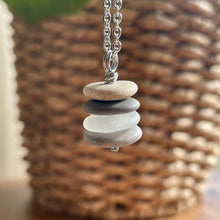 Load image into Gallery viewer, Stacked Natural Beach Stone and Sea Glass Cairn Necklace
