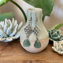 Load image into Gallery viewer, Long Dangle Rare Teal Genuine Sea Glass Earrings