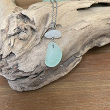 Load image into Gallery viewer, Pretty White and Aqua Genuine Sea Glass Pendant Necklace