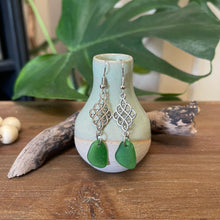 Load image into Gallery viewer, Gorgeous Long Dangle Green Genuine Sea Glass Earrings