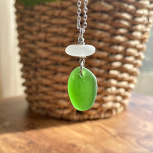 Load image into Gallery viewer, Emerald Green And White Stacked Genuine Sea Glass Pendant