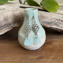 Load image into Gallery viewer, Light Aqua Blue Genuine Sea Glass Dangle Earrings