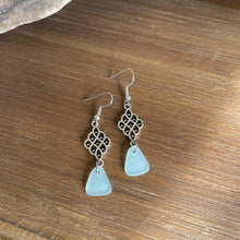 Load image into Gallery viewer, Light Aqua Blue Genuine Sea Glass Dangle Earrings