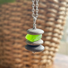 Load image into Gallery viewer, Stacked Natural Beach Stone and Sea Glass Cairn Necklace
