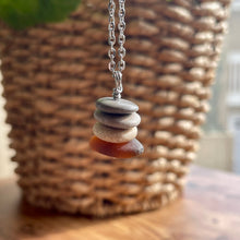 Load image into Gallery viewer, Stacked Natural Beach Stone and Sea Glass Cairn Necklace