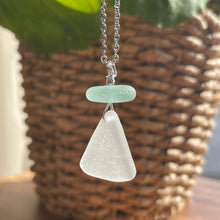 Load image into Gallery viewer, Pretty White and Aqua Genuine Sea Glass Pendant Necklace
