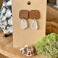 Load image into Gallery viewer, Pretty Walnut Wood and White Genuine Sea Glass Earrings
