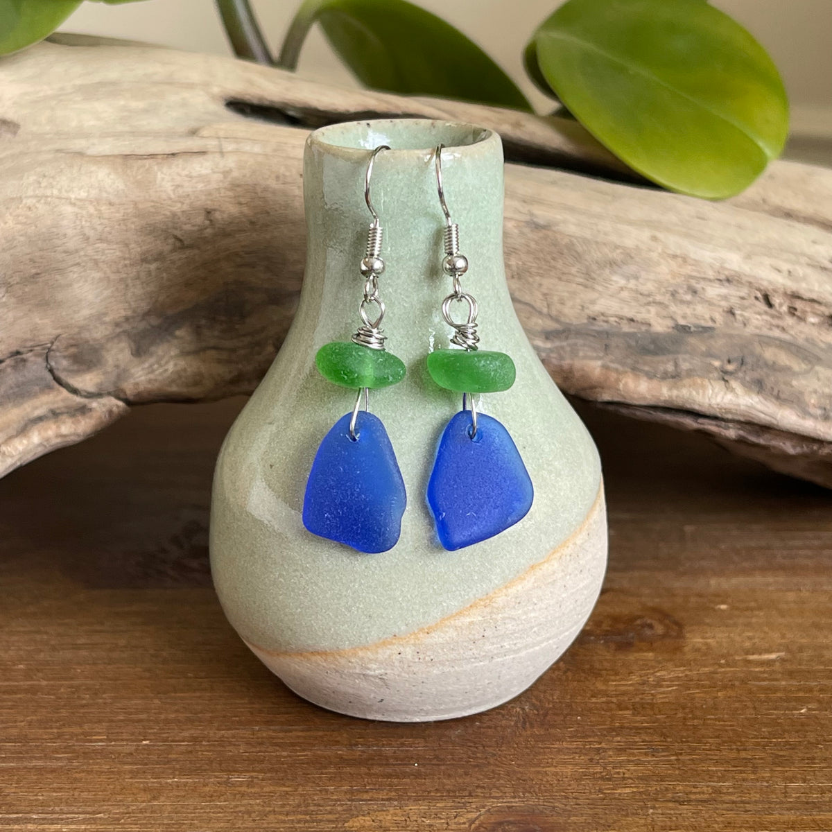 Sea Life Sea Glass Earrings Cobalt Blue