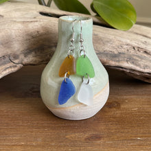Load image into Gallery viewer, Cobalt Blue, White, Brown and Green Genuine Sea Glass Earrings