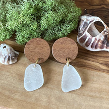 Load image into Gallery viewer, Pretty Walnut Wood and White Genuine Sea Glass Earrings