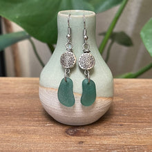 Load image into Gallery viewer, Rare Teal Green Genuine Sea Glass Dangle Earrings