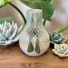 Load image into Gallery viewer, Gorgeous Long Dangle Forest Green Genuine Sea Glass Earrings
