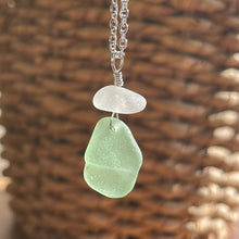 Load image into Gallery viewer, Pretty White and Textured Seafoam Green Genuine Sea Glass Pendant Necklace