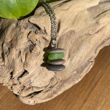 Load image into Gallery viewer, Stacked Natural Beach Stone and Sea Glass Cairn Necklace