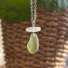 Load image into Gallery viewer, Pretty Olive Green And White Genuine Sea Glass Pendant