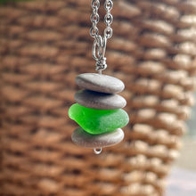 Load image into Gallery viewer, Stacked Natural Beach Stone and Sea Glass Cairn Necklace