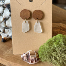 Load image into Gallery viewer, Pretty Walnut Wood and White Genuine Sea Glass Earrings