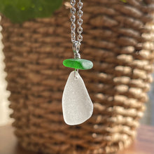 Load image into Gallery viewer, Emerald Green And White Genuine Sea Glass Pendant