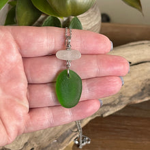 Load image into Gallery viewer, Emerald Green And White Stacked Genuine Sea Glass Pendant