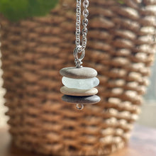 Load image into Gallery viewer, Stacked Natural Beach Stone and Sea Glass Cairn Necklace