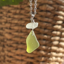 Load image into Gallery viewer, Gorgeous Citron Green And White Genuine Sea Glass Pendant