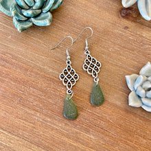 Load image into Gallery viewer, Gorgeous Long Dangle Forest Green Genuine Sea Glass Earrings