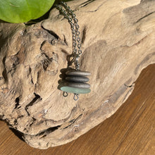 Load image into Gallery viewer, Stacked Natural Beach Stone and Sea Glass Cairn Necklace