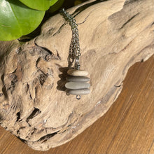 Load image into Gallery viewer, Stacked Natural Beach Stone and Sea Glass Cairn Necklace