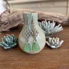 Load image into Gallery viewer, Gorgeous Long Dangle Sea Foam Green Genuine Sea Glass Earrings